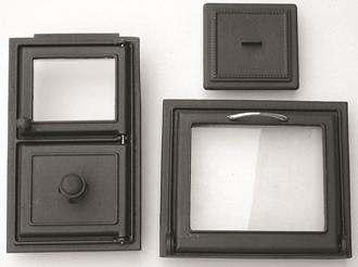 Set of cast-iron stove doors: fire, ash, cleaning and glass doors